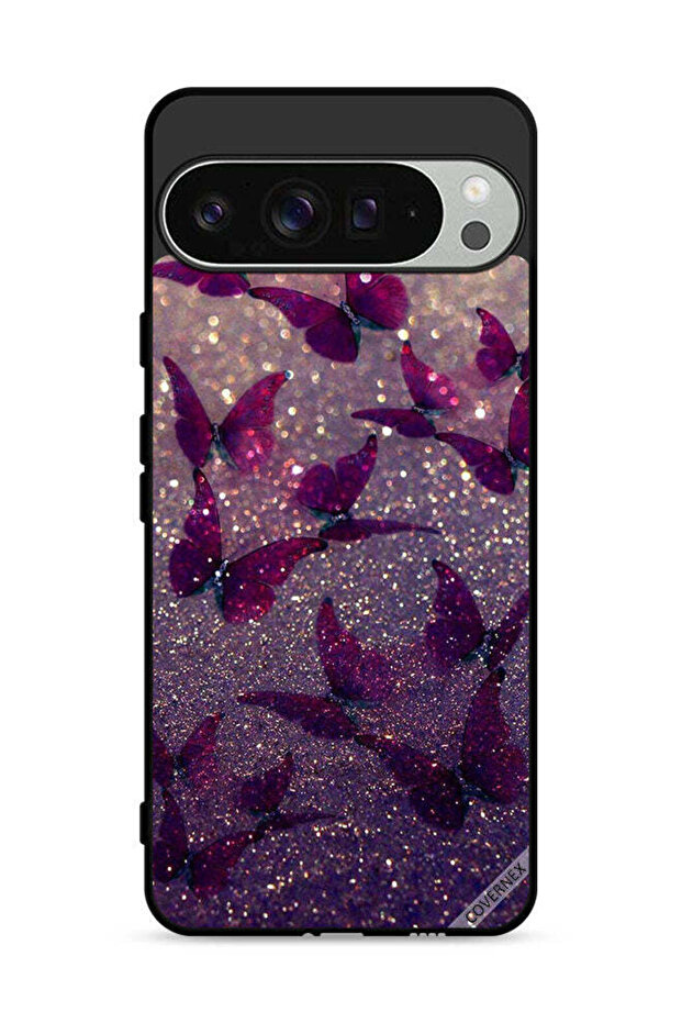 غطاء حماية لهاتف Google Pixel 9 Pro بنقشة فراشات لامعة