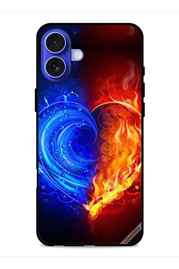 غطاء حماية لجهاز Apple iPhone 16 Plus بخلفية قلب النار والماء