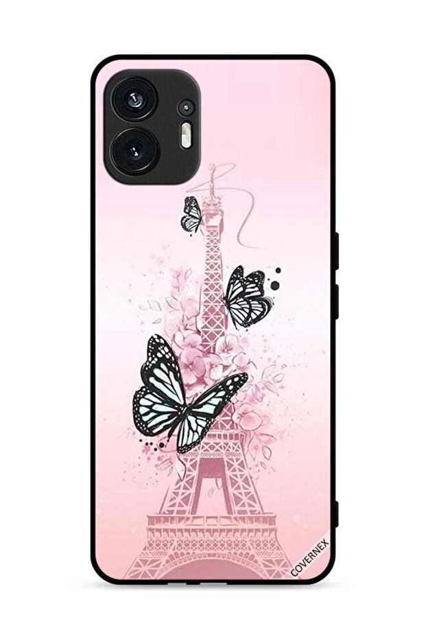 غطاء حماية لهاتف Nothing Phone (2) 5G برسومات فراشات على برج إيفل