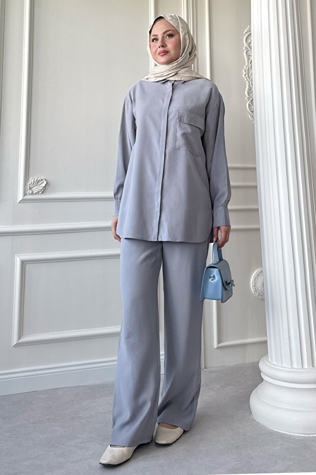 Pocket Detail Modal Gray Double Suit