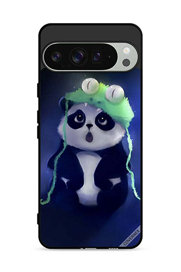غطاء حماية لجهاز Google Pixel 9 Pro بتصميم باندا مع قبعة