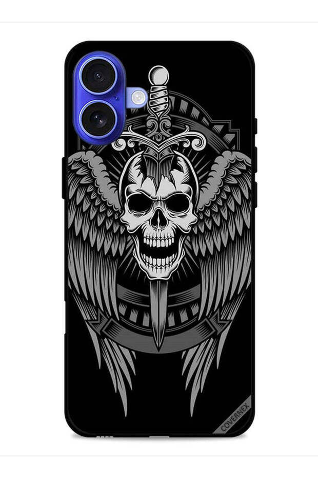 غطاء حماية لجهاز Apple iPhone 16 بتصميم جمجمة وأجنحة نسر
