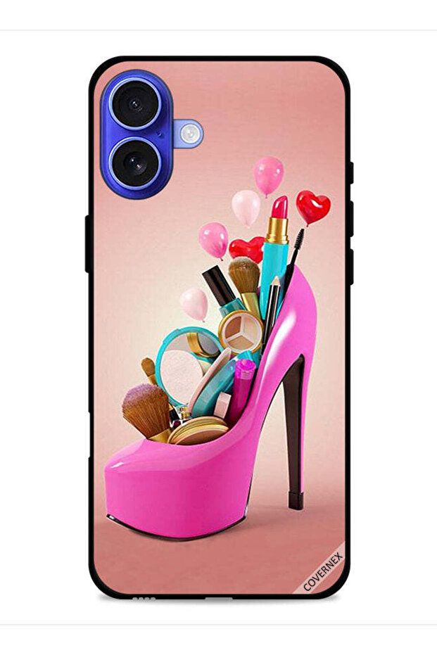 غطاء حماية لجهاز Apple iPhone 16 بتصميم حذاء مع أدوات مكياج