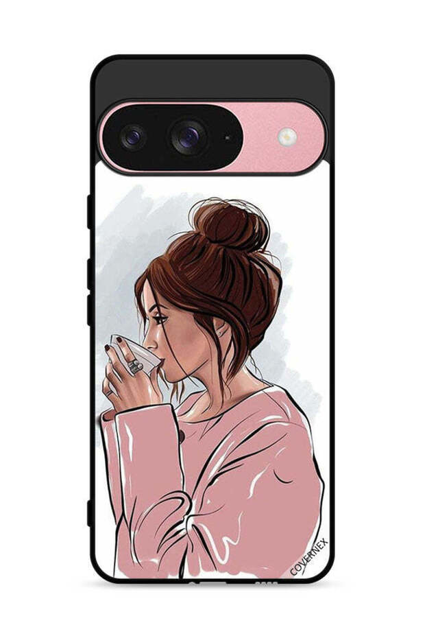 غطاء حماية لهاتف Google Pixel 9 بتصميم فتاة تشرب الشاي