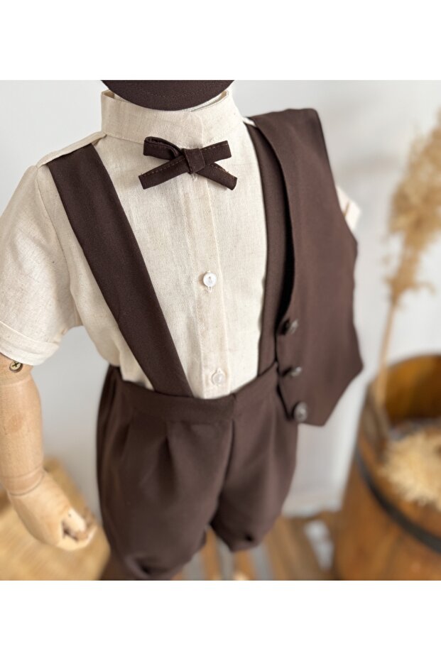 KAHVE ŞORT SALOPET - GÖMLEK - YELEK - 2