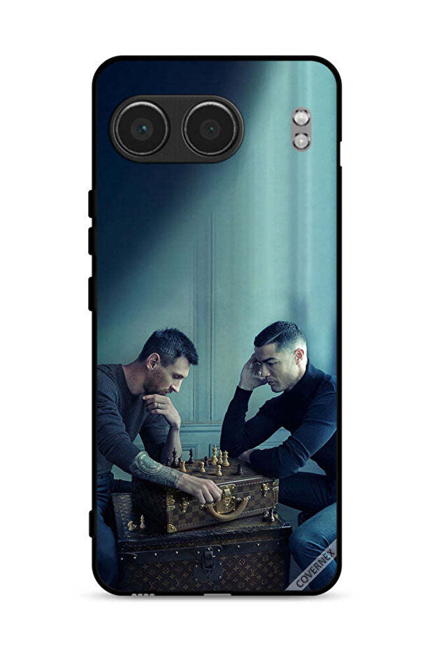 غطاء حماية لهاتف OnePlus Nord 4 5G بتصميم ميسي ضد رونالدو يلعبان الشطرنج