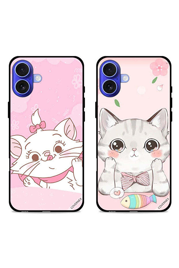 حافظتان واقيتان لهاتف Apple iPhone 16 Plus بتصميم قطة وسمكة قطة