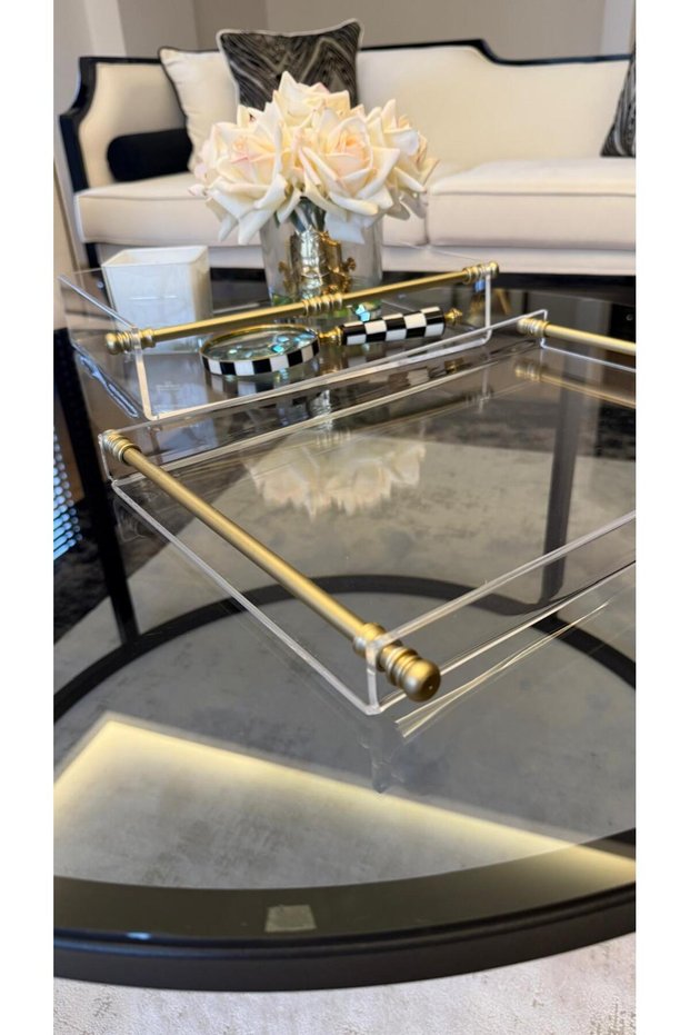 4-6 PERSON TEA/COFFEE/ENGAGEMENT/ENGAGEMENT CEREMONY TRAY PLEXI TUBE HANDLE MATTE GOLD