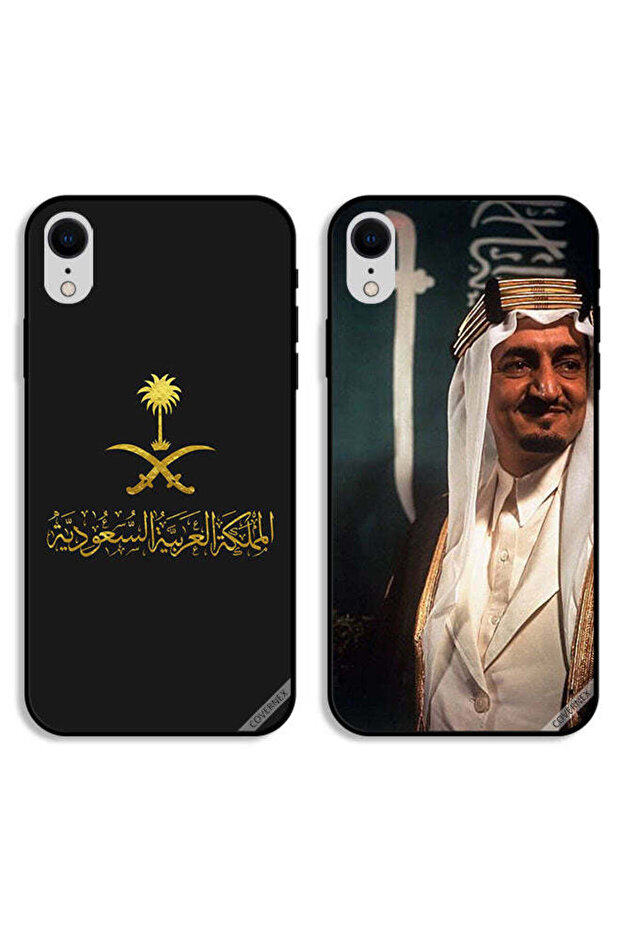 حافظتان لجهاز آيفون XR من آبل، أغطية حماية، الملك فيصل مبتسمًا وعلامة المملكة