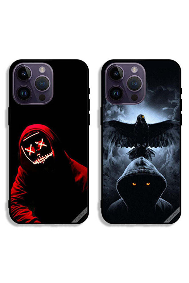 حافظتان لهاتف Apple iPhone 14 Pro Max، غطاءان واقيان برسومات قناع الهالوين والنسر