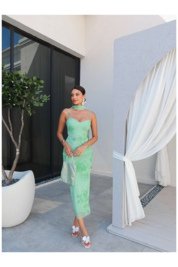 Batik Desen Drapeli Elbise - 1