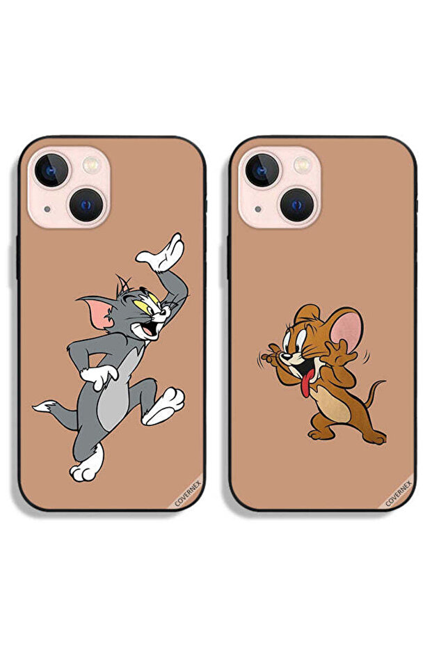حافظتان لهاتف Apple iPhone 13 mini، أغطية حماية خلفية بتصميم زوجين من توم وجيري