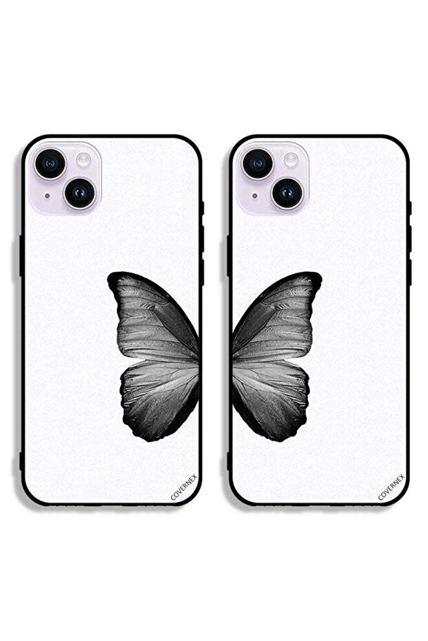 حافظتان لهاتف Apple iPhone 14 Plus، أغطية حماية باللون الأسود، غطاء خلفي بتصميم فراشة للزوجين