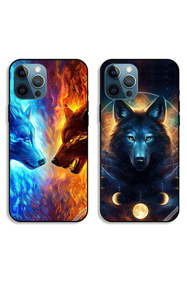 Two Cases For Apple iPhone 12 Pro Max Protective Covers Wolf and Space