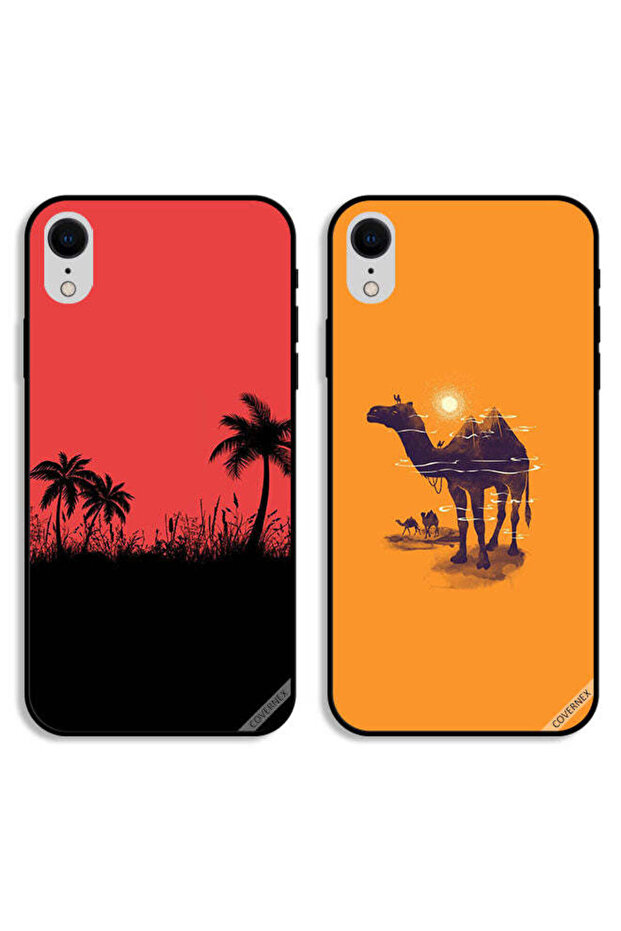 حافظتان واقيتان لهاتف Apple iPhone XR برسومات شجرة التمر والجمال