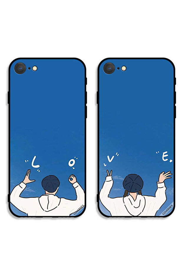حافظتان واقيتان لهاتف Apple iPhone 8، أغطية خلفية بتصميم لفتة حب للزوجين