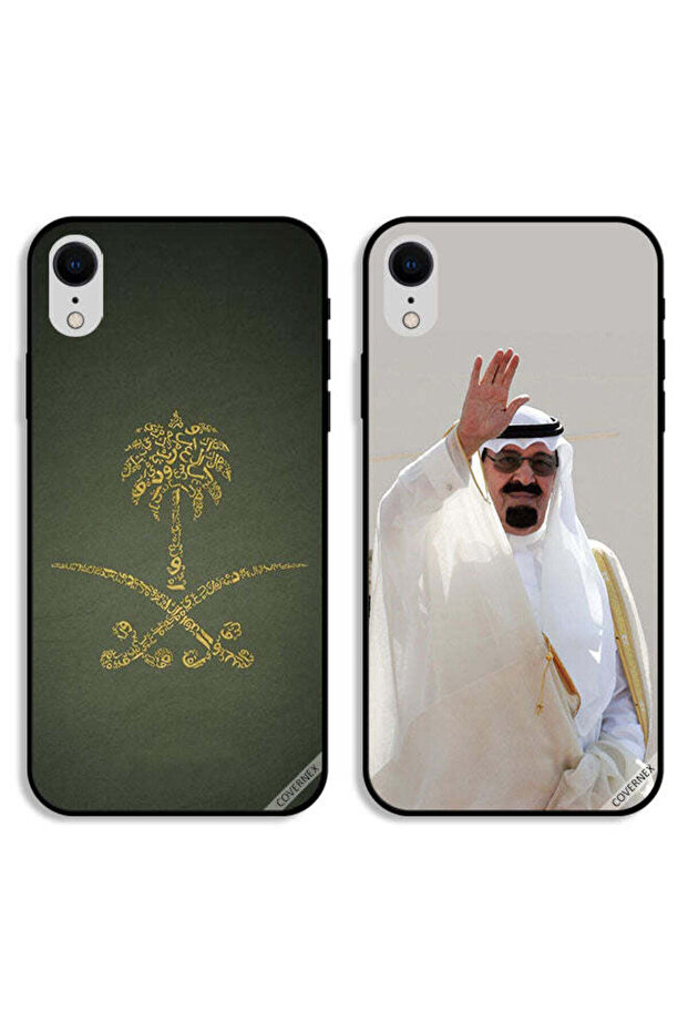 حافظتان لهاتف Apple iPhone XR بغطاءين واقيين يحملان شعار المملكة العربية السعودية وشعار الملك عبدالله