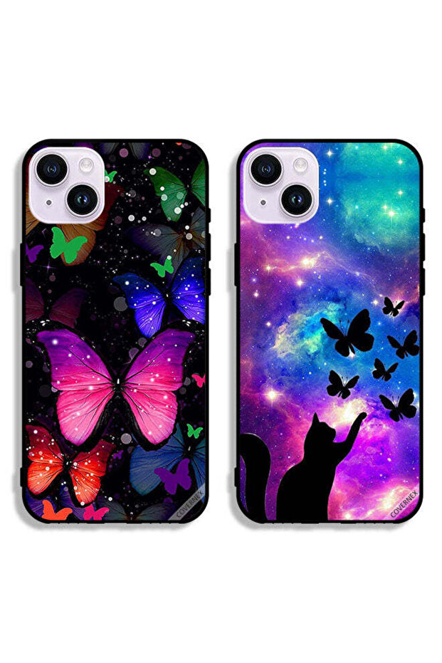 حافظتان واقيتان لهاتف Apple iPhone 14 Plus بتصميم قطة وفراشات
