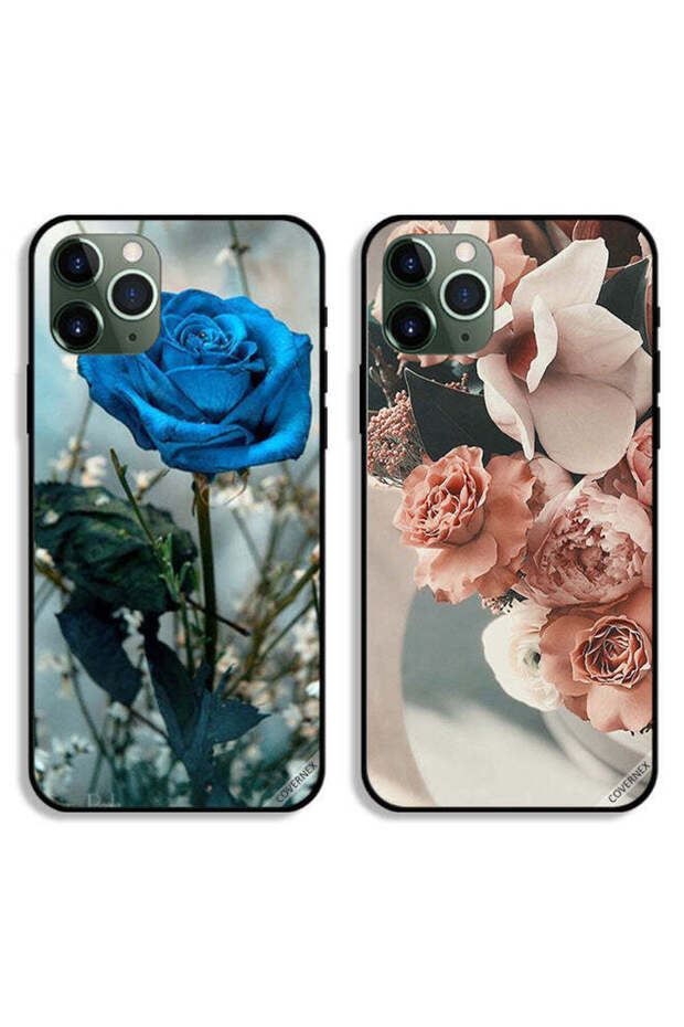 حافظتان لهاتف Apple iPhone 11 Pro Max، أغطية حماية وردية مسائية وزهور خوخ جميلة