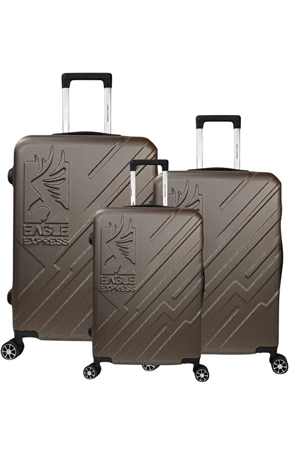 Robust 3-Piece ABS Hard Luggage Set - Brown + 1-Year