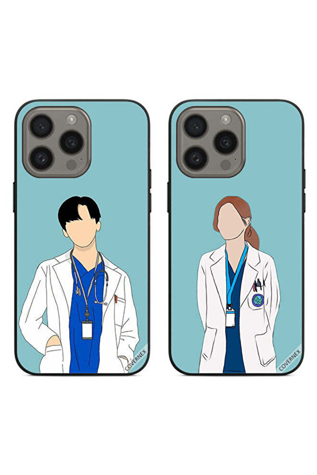 حافظتان واقيتان لهاتف Apple iPhone 15 Pro Max، غطاءان خلفيان بتصميم زوجين من الأطباء