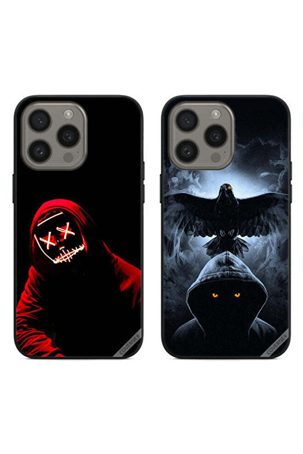 حافظتان لهاتف Apple iPhone 15 Pro Max، غطاءان واقيان برسومات قناع الهالوين والنسر