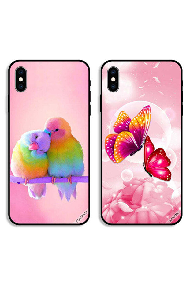 حافظتان لهاتف Apple iPhone X بأغطية واقية برسومات طيور لطيفة وفراشات لطيفة