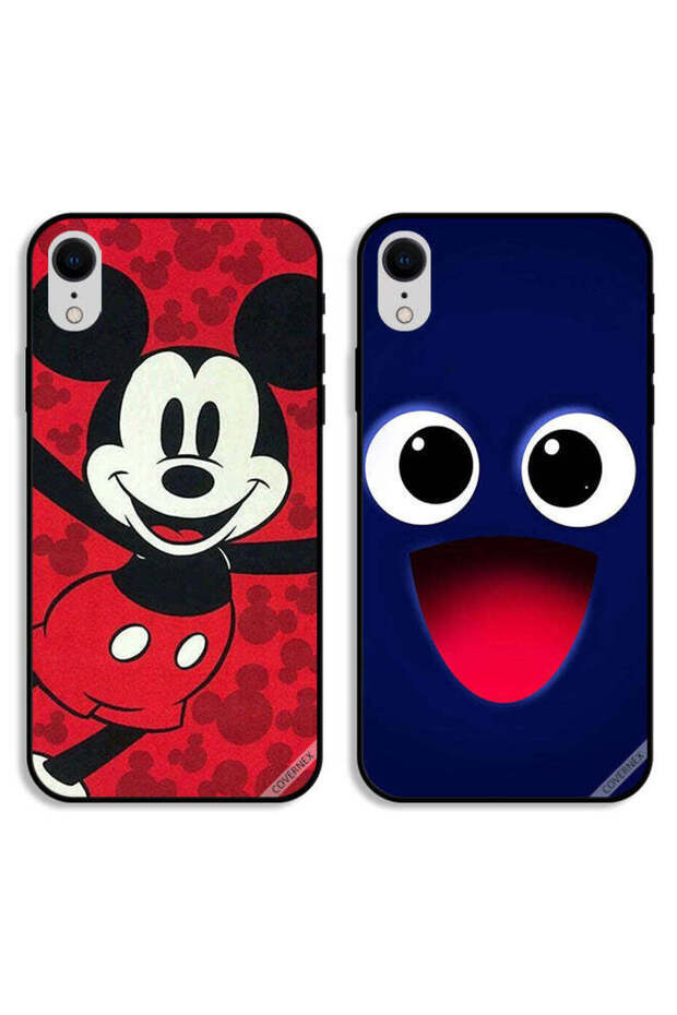 حافظتان لهاتف Apple iPhone XR بغطاءين واقيين برسومات Happy Smiley وHappy Mickey Mouse