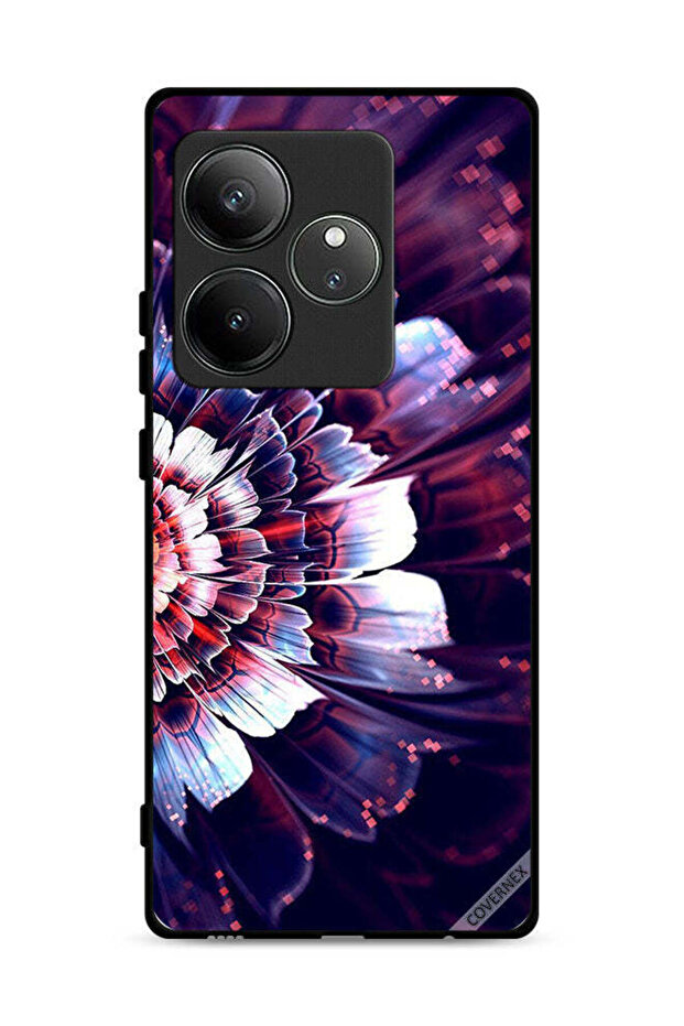 غطاء حماية لهاتف Realme GT 6 5G مع زهرة كبيرة عاكسة على الجانب الأيسر