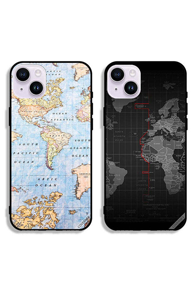 حافظتان واقيتان لهاتف Apple iPhone 14 Plus مع خريطة العالم