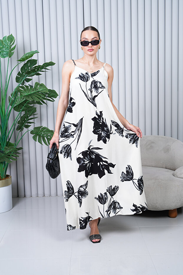 Full Length Suspender Pleated Viscose Dress