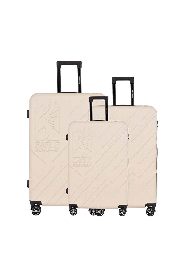 Robust 3-Piece ABS Hard Luggage Set - Off White + 1-Year