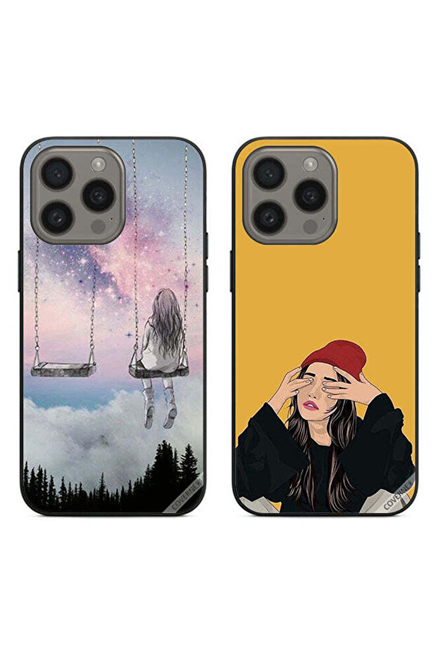 حافظتان واقيتان لهاتف Apple iPhone 15 Pro Max، تصميم فتاة وحيدة حزينة