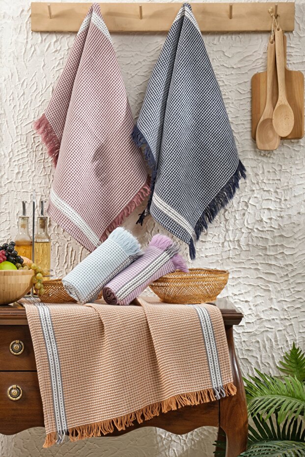 Set of 5 Kitchen Napkins 2 Sides Fringed Tea Towel 100% Cotton 55X62 cm