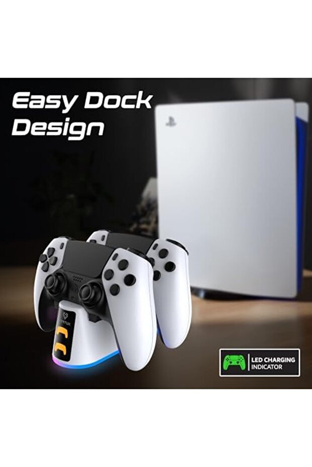محطة شحن وحدة تحكم PS5 مع فتحات مزدوجة للنقر، وأضواء RGB ومؤشر بطارية LED - 6