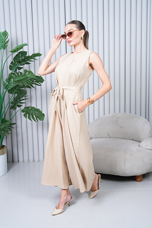 Linen Belted Jumpsuit - 4