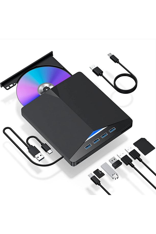7in1 Harici DVD-ROM USB 3.0 HUB Çoğaltıcı TF SD Kart Okuyucu Type C Kablolu DVD Player CD - 6