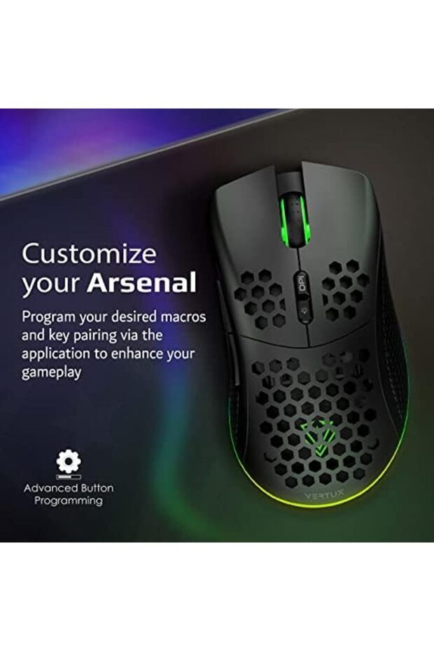 Ammolite Wireless Gaming Mouse | Honeycomb Design | Up To 16000 Dpi | 40g Optical Sensor | Lo - 2