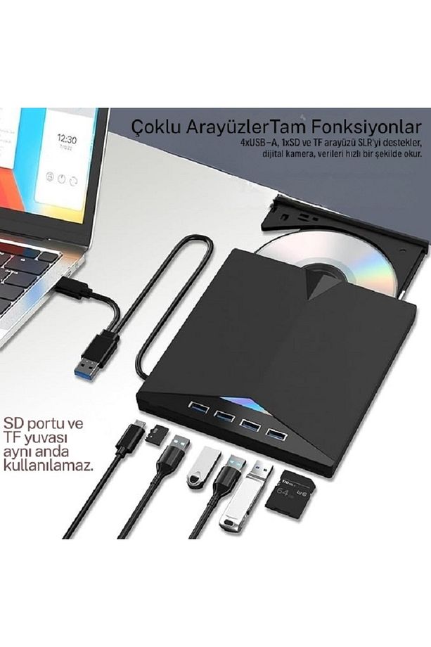 7in1 Harici DVD-ROM USB 3.0 HUB Çoğaltıcı TF SD Kart Okuyucu Type C Kablolu DVD Player CD - 3
