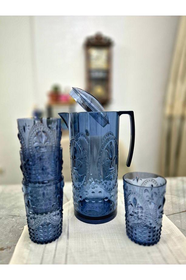 Akrilik 2.3L Sürahi & 400 ml 4’lü Bardak Takımı • Dayanıklı Leylak Mavisi Set - 2