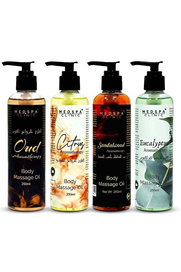 Sandalwood, Citrus, Oud, Eucalyptus Aromatherapy Body Massage Oil 250ml each Combo Pack