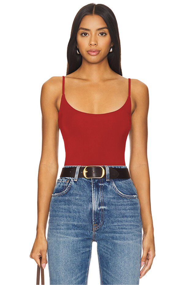 Women's Brown Rope Strap Double Layer Jersey Bodysuit