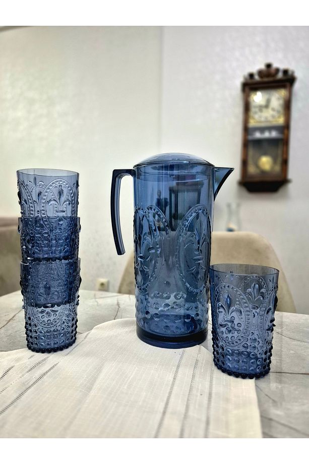 Akrilik 2.3L Sürahi & 400 ml 4’lü Bardak Takımı • Dayanıklı Leylak Mavisi Set - 3
