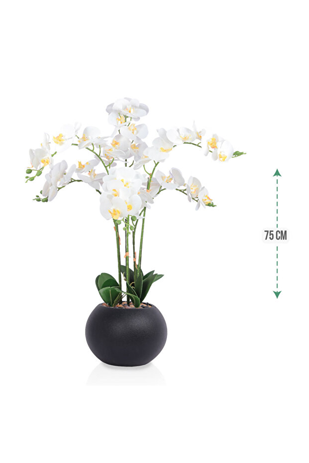 Artificial orchid (2 branches) in a round plastic container - 1