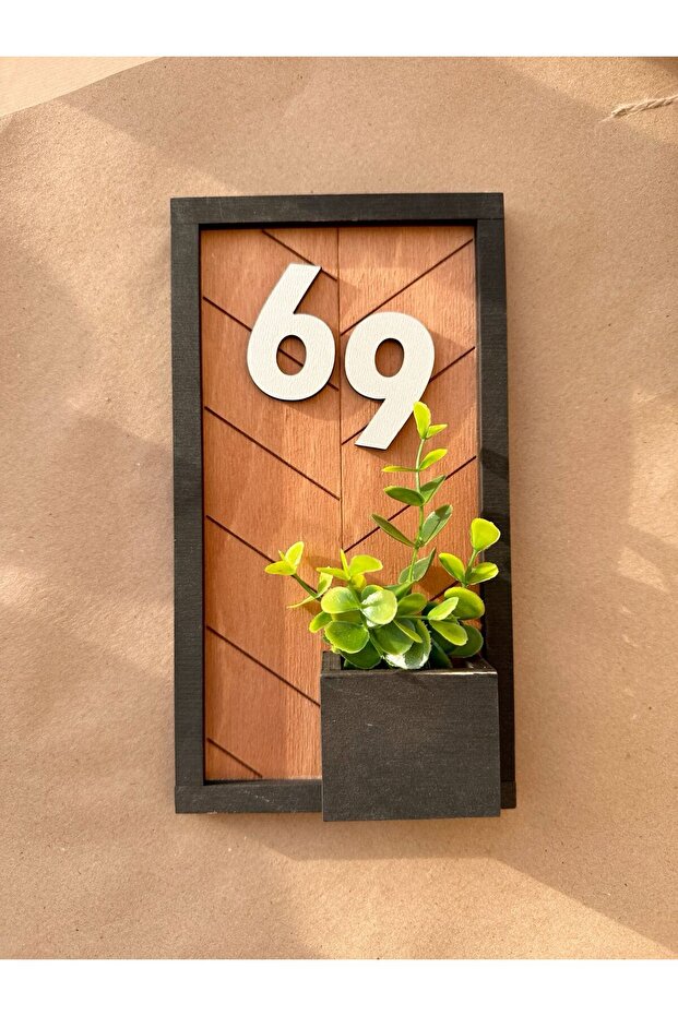 Dekoratif Ahşap Isimli Çiçekli Daire Numarası, Kapı Numarası, Otel Numarası, Oda Numarası - 1