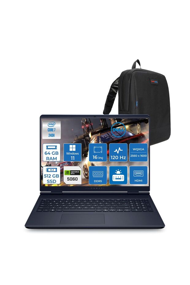 Alienware 16 Core 7 240H 64GB 512GB SSD WIN11PRO 8gb RTX5060 16" 2K Wqxga Wva AC16250C716156WP37 - 1