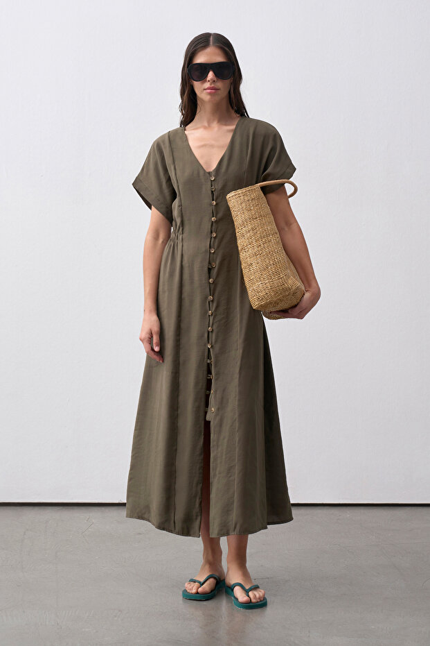 Haki Moira Gömlek Elbise - 1