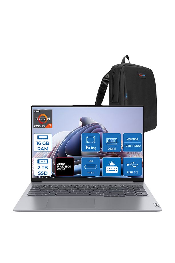 Thinkbook 16 G7 Arp Ryzen 7 7735HS 16GB 2tb SSD 16" Wuxga 300NITS IPS Freedos 21MW002CTRF04 - 1