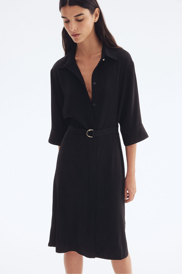 Kemerli Gömlek Elbise - 3