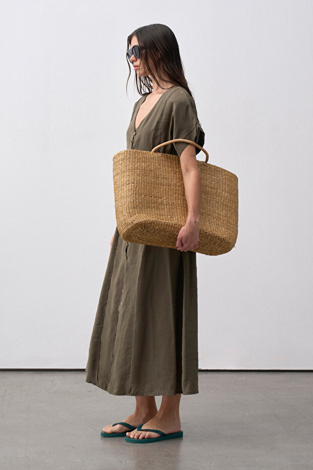 Haki Moira Gömlek Elbise - 5